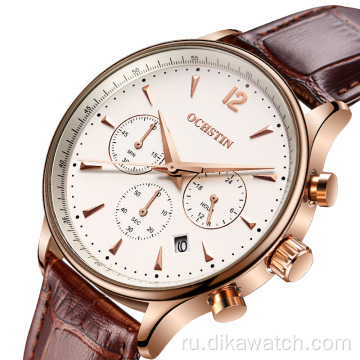 OCHSTIN 050 модные часы мужские хронограф с дополнительным циферблатом водонепроницаемые кожаные наручные часы 2021 классические мужские кварцевые спортивные часы